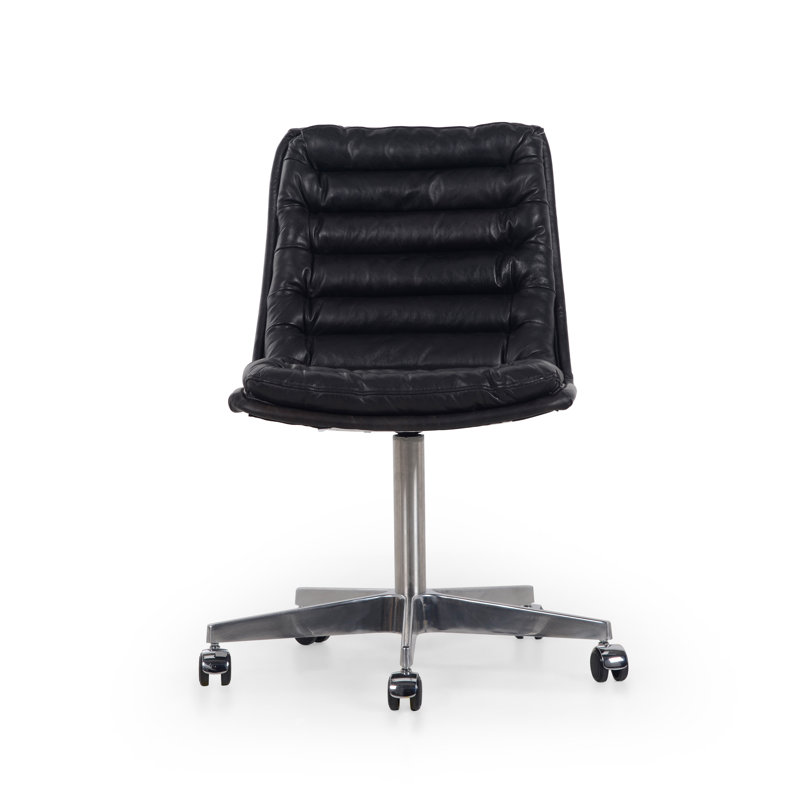 Malibu Leather Swivel Task Chair, Rider Black Genuine Leather