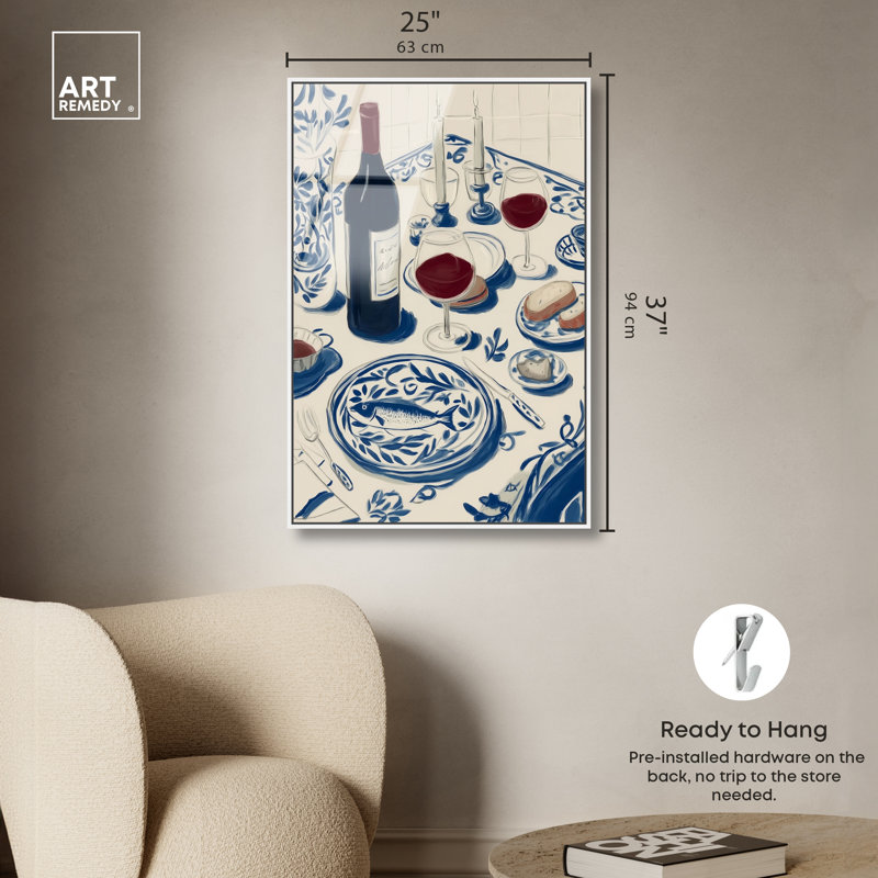 Décoration murale encadrée «Dinner II» par Art Remedy, cadre blanc, 24 x 36, H 37 po x l 25 po, Cadre blanc
