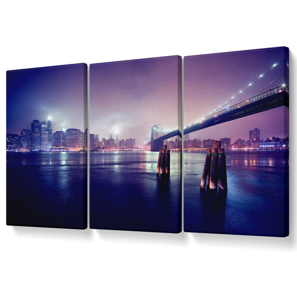 Ebern Designs City Nights Lights - 3 Piece Wrapped Canvas Art Prints ...