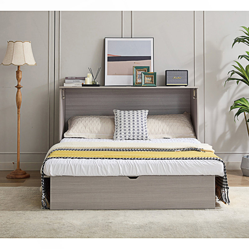 Lit armoire avec rangement, grand lit, lit escamotable pliant peu encombrant, gris