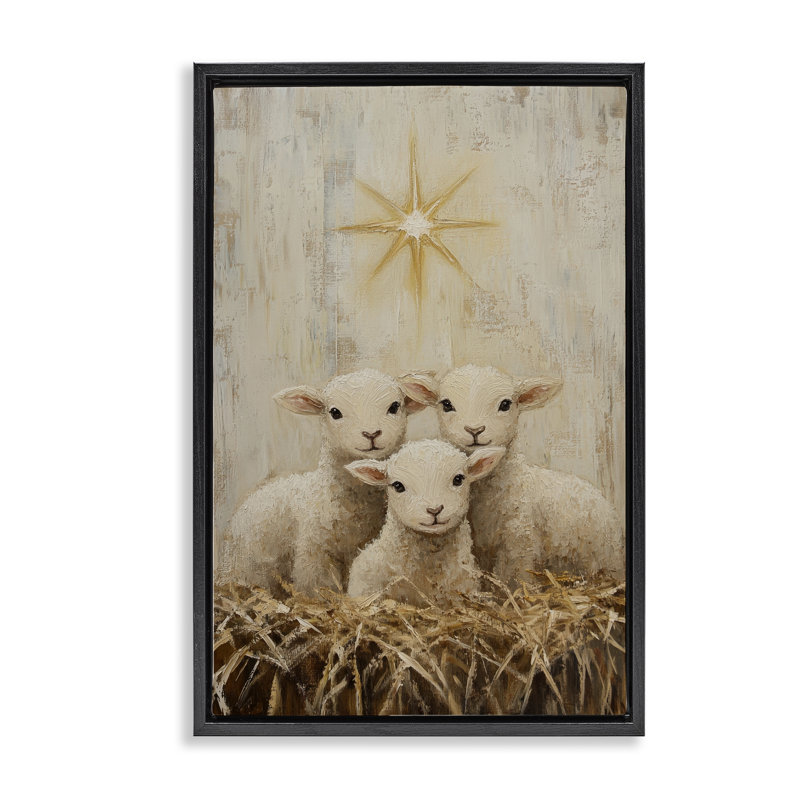 Cadre flottant Christmas Lambs Trio, design par Petal Prints Design, Cadre flottant noir de jais, H 25 po x l 17 po
