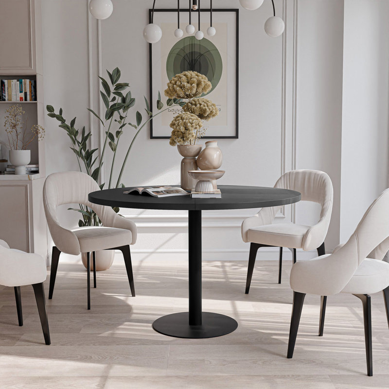 Extendable Round Dining Table, White, Black Molet