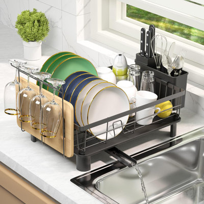 Stainless Steel Dish Rack - Space-Saving Drainer With Utensil Holders For Kitchen