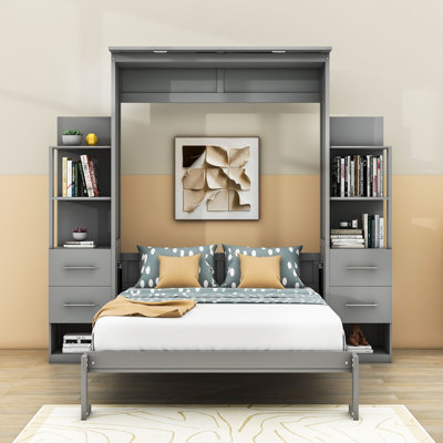 Joean Multi-Function Murphy Bed with Shelves, Drawers, and LED Lights