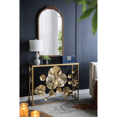 Console dorée pour vestibule 39,5 po x 12 po x 30,5 po avec miroir