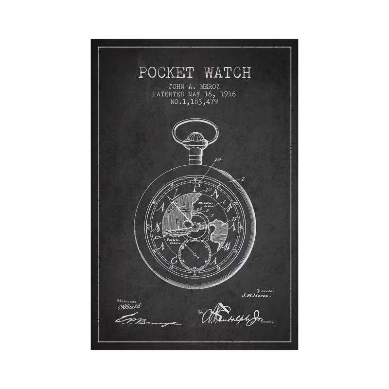 John A. Meroz Pocket Watch Pattern Sketch by Aged Pixel - Wrapped Canvas Painting, 66.04 cm H x 45.72 cm W