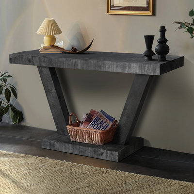 Console rétro 60 po, 2 niveaux de rangement en bois pour le couloir - Noir antique