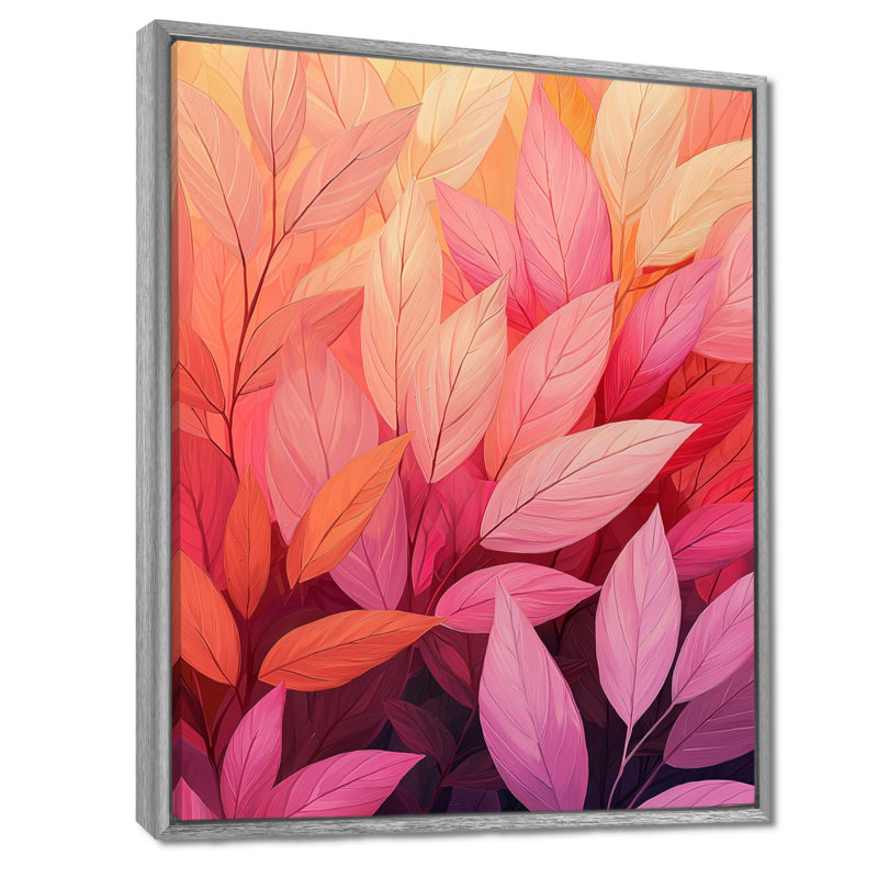 Kiera, feuilles de corail, danse de la forêt II - feuilles, impressions sur toile, H 32 po x l 24 po, Argent argent