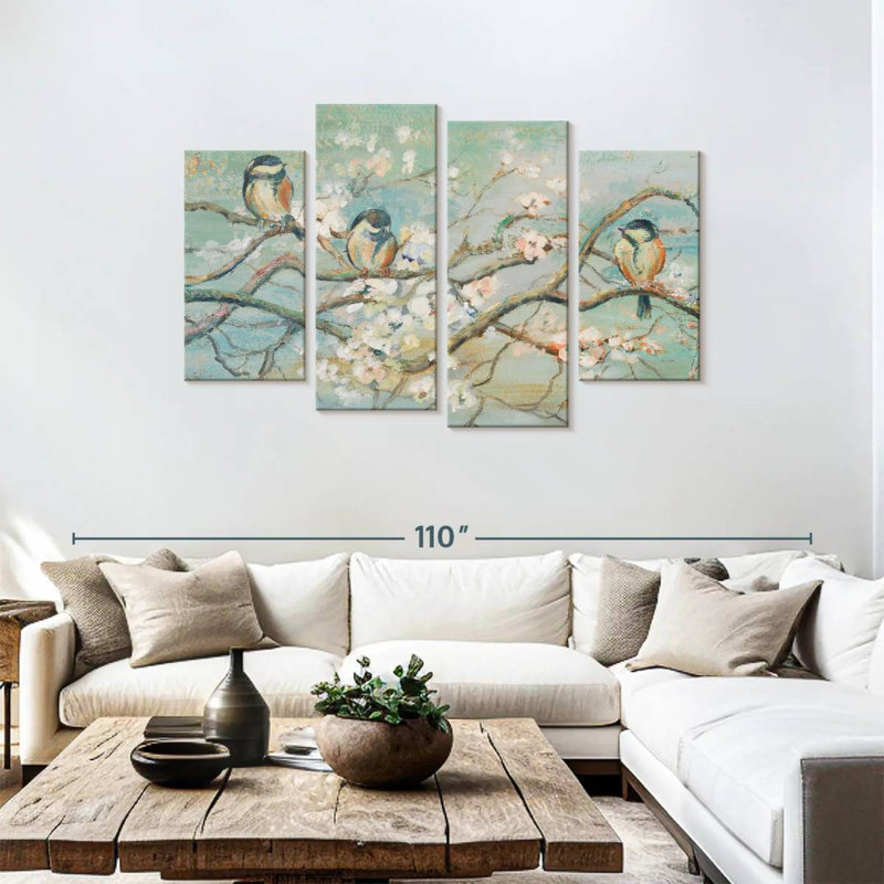 Brampt Spring Branch With Birds, 48" H x 75" W