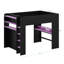 Lit mezzanine double avec bureau à hauteur réglable, garde-robe, grand espace de rangement et lumière RVB, lit mezzanine avec bureau