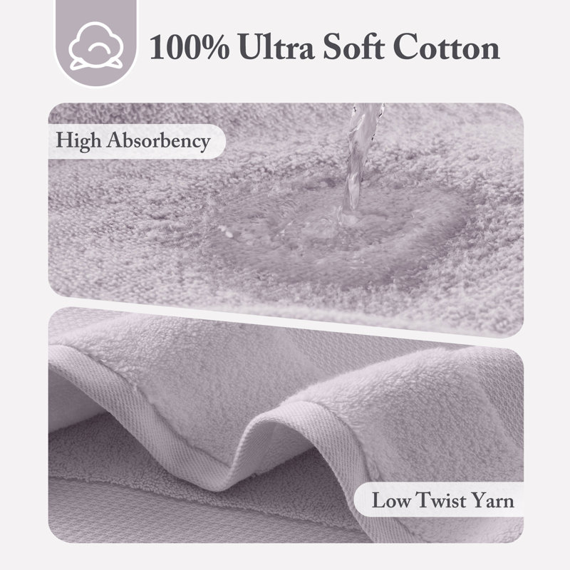 Turkish 100% Cotton Oversized Quick Dry Highly Absorbent Towel Set, Lavender, 6 Piece Towel Set