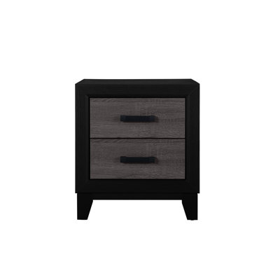 Table de chevet à 2 tiroirs Urban avec finition gris foncé et noir, incrustation de bois rustique, tiroirs spacieux, quincaillerie en métal élégant, matériau de panneau de particules en papier, profondeur de 21,95 po, largeur de 15,57 po, hauteur de 24,85 po,