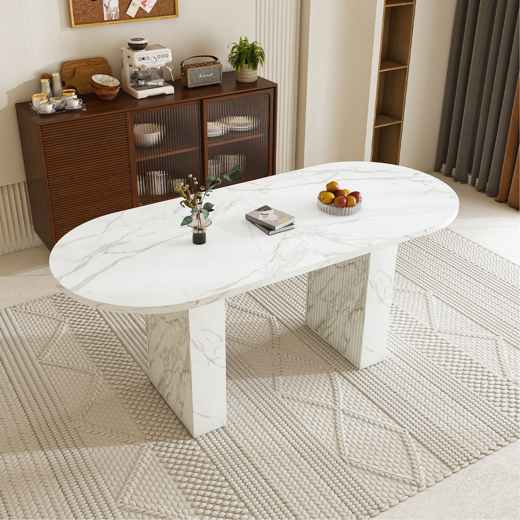 Ebern Designs 62.9 Inch Oval Dining Table For 6, Marble Top Kitchen ...