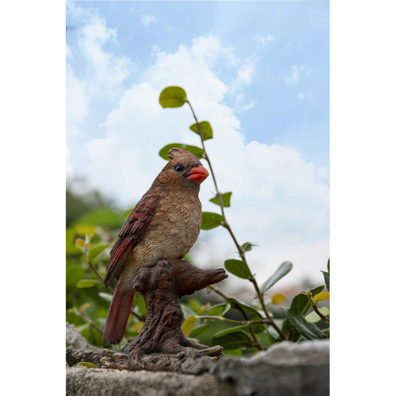 Female Cardinal on Stump Polyresin Garden Statue