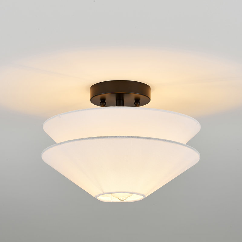 Plafonnier encastré 1 lumière avec abat-jour en tissu blanc