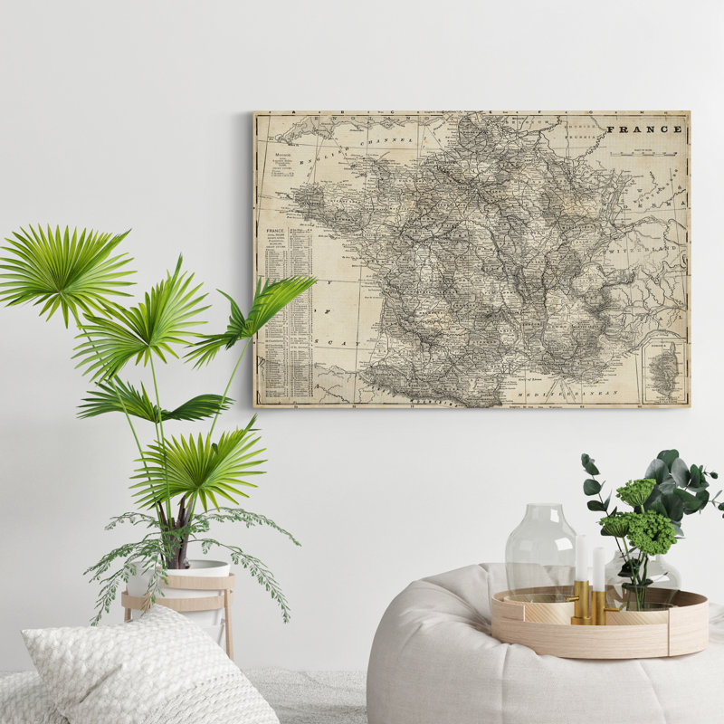" Antique Map Of France ", 20" H x 16" W x 1" D