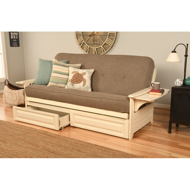 Ensemble de futon avec matelas et tiroir 80 po Johnte, Microsuède lin pierre, Ressorts ensachés de qualité supérieure