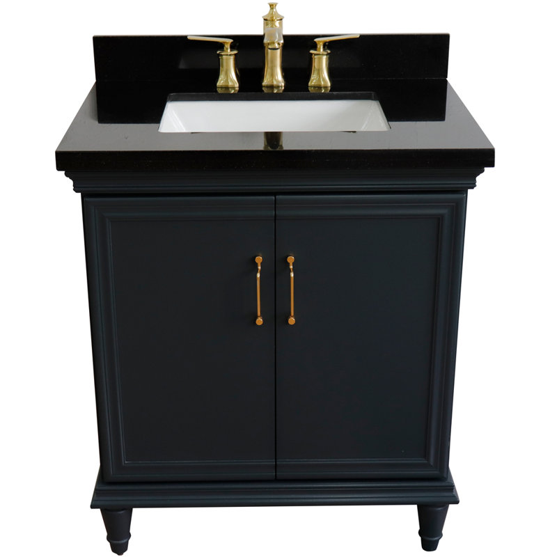 Ensemble de meuble-lavabo simple 31 po Meleri, Gris foncé, Granite noir