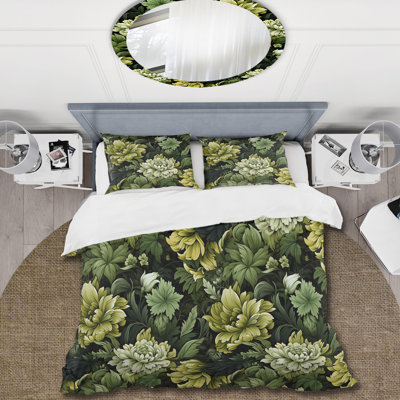 Ensemble de housse de couette damassé tropical vert jungle