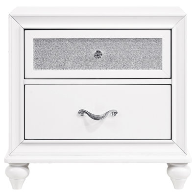 2 - Drawer Bedroom Nightstand In White, Faceted Crystal Hardware, Clean Look Nightstand, 25.92 Inches Tall White With Drawers, Accents, Decorative Storage Solution, High, Wide