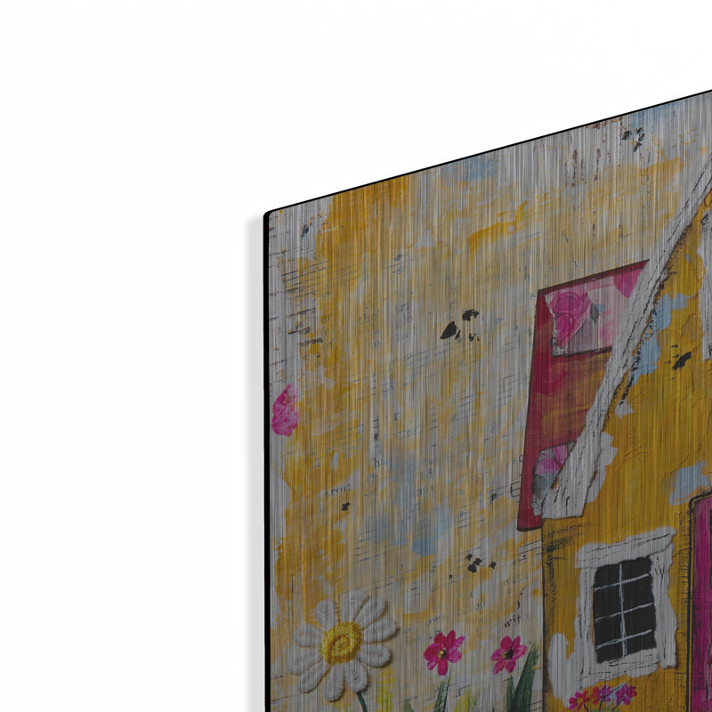 Art mural en métal luxueux «The Yellow Cottage» par Carrie Sharp, 24 po x 24 po, H 24 po x l 24 po