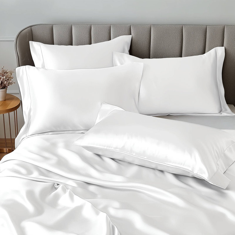 Satin White 100% Satin Luxury Wrinkle Resistant 6-Piece King Sheet Set, White, King Sheet Set + 4 Standard Pillowcases