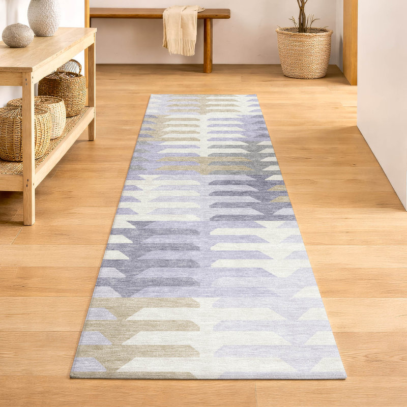 Premium Machine Washable Mayfield AMF2328 Geometric Rug, 2'3" x 7'6" Runner, Lavender
