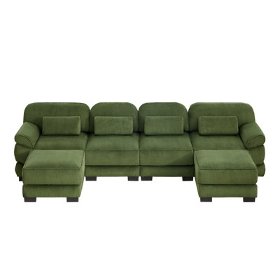 132" W U-Shaped Modular Sectional Sofa, Cloud Couch With Ottoman & Removable Cushions