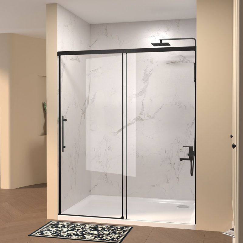 Porte de douche coulissante simple sans cadre 60 po noir mat, Noir mat