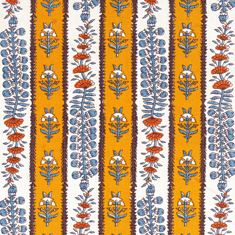 Avignon Handmade Floral Table Runnner, 90" x 16", Dijon/Blue