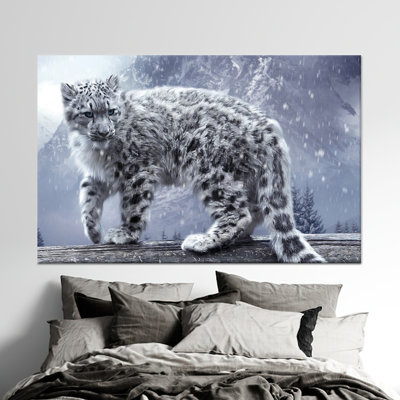 Impression sur toile léopard des neiges: décoration murale animaux d'hiver, 1P