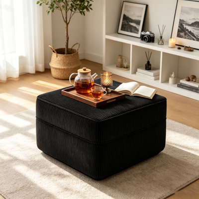 Repose-pieds Martha Cloud Comfort en chameau, tissu en velours côtelé soyeux avec mousse haute résilience et accoudoirs larges, conception respirante pour les petits appartements, boîte de rangement sans tracas