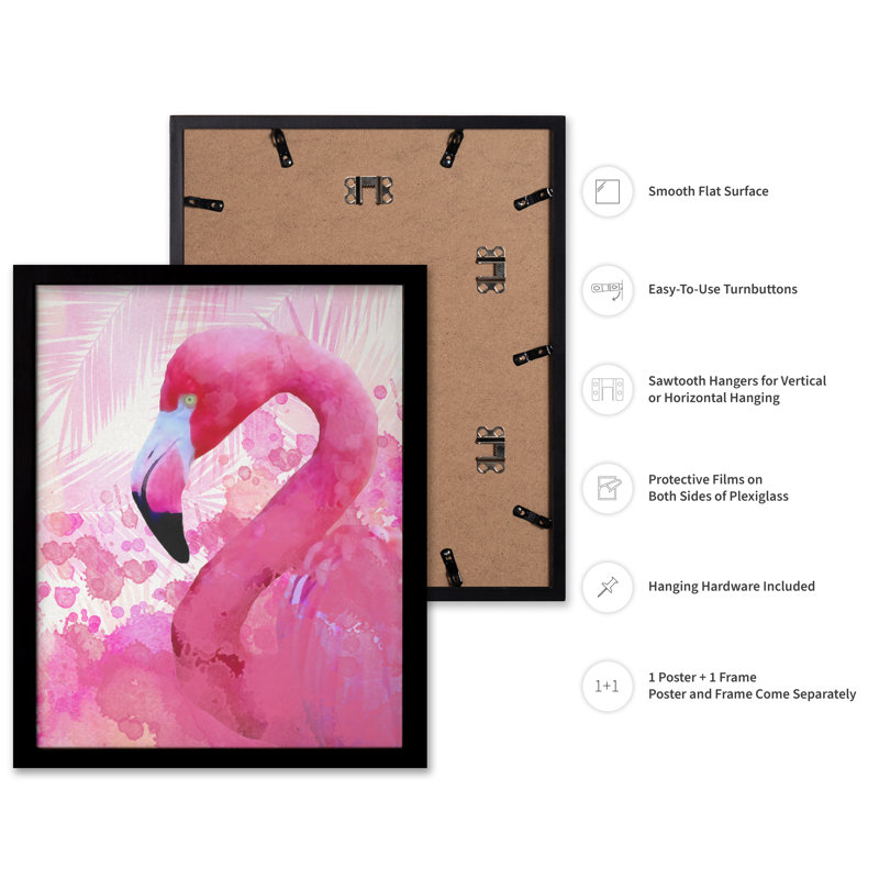 Flamant rose n ° 1, H 11 po x l 14 po, Affiche, Cadre noir