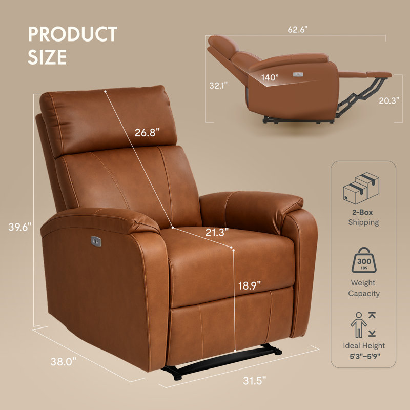 Fauteuil inclinable électrique, inclinable électrique réglable avec port USB, Brun
