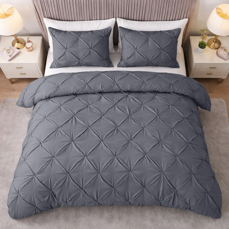 Pintuck Microfiber Duvet Cover Set with Pillowcases – Pleated Textured Bedding, Soft Luxury Quilt Cover, Breathable All-Season Comforter Cover, Modern Hotel Style Bed Set