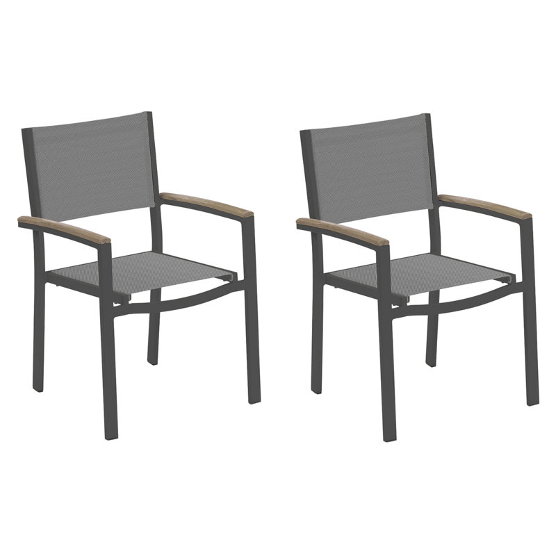 Travira Stacking Patio Dining Chair, Titanium Basketweave, Tekwood Vintage, Flint