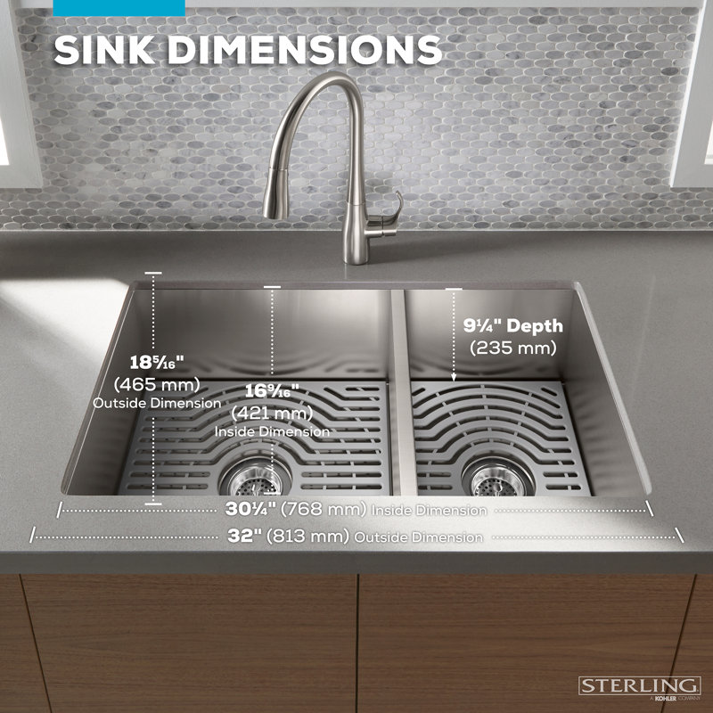 Ludington 32'' L Stainless Steel Double Basin Kitchen Sink