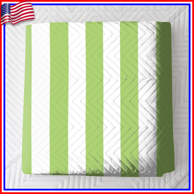 Green White Stripes Bedding Stripes Bedspread Pattern, Full / Double