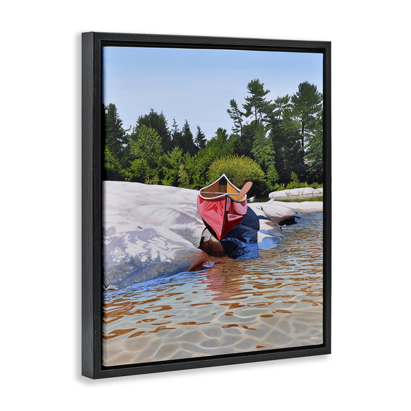 Cadre flottant Canoe at Water's Edge, conception par Kenneth M Kirsch, H 31 po x l 25 po, Cadre flottant noir de jais