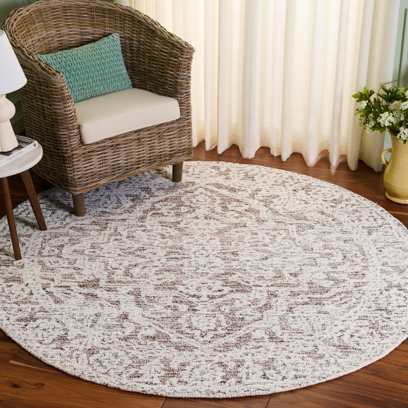 Ebony 234 Hand Tufted Wool/Cotton Oriental Rug in Ivory/Brown, Round 6'
