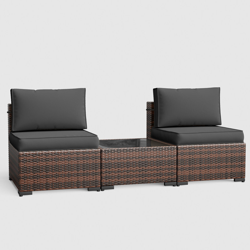 Ensemble de conversation d'extérieur pour deux personnes avec coussins, Gris