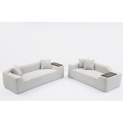[Vidéo fournie] Ensemble de canapé 2 pièces Boucle Cloud, ensemble de canapé rembourré, canapé 3 places et 2 places moderne avec table de bout en MDF pour salon, appartement, canapé 3 + 2, boucle, gris clair