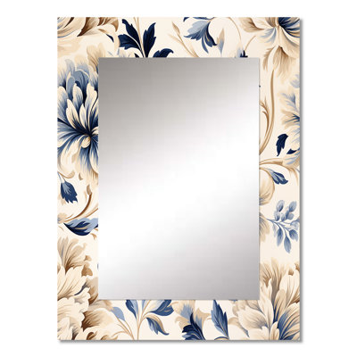 Amarina Petal Symphony Blue Damask Harmony - damask  Decorative Wall Mirror, Damask Mirror, Printed Metal Art