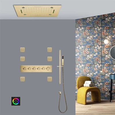 Système de douche à jets de pluie encastrés et thermostatique encastré à plafond tactile Cerignola