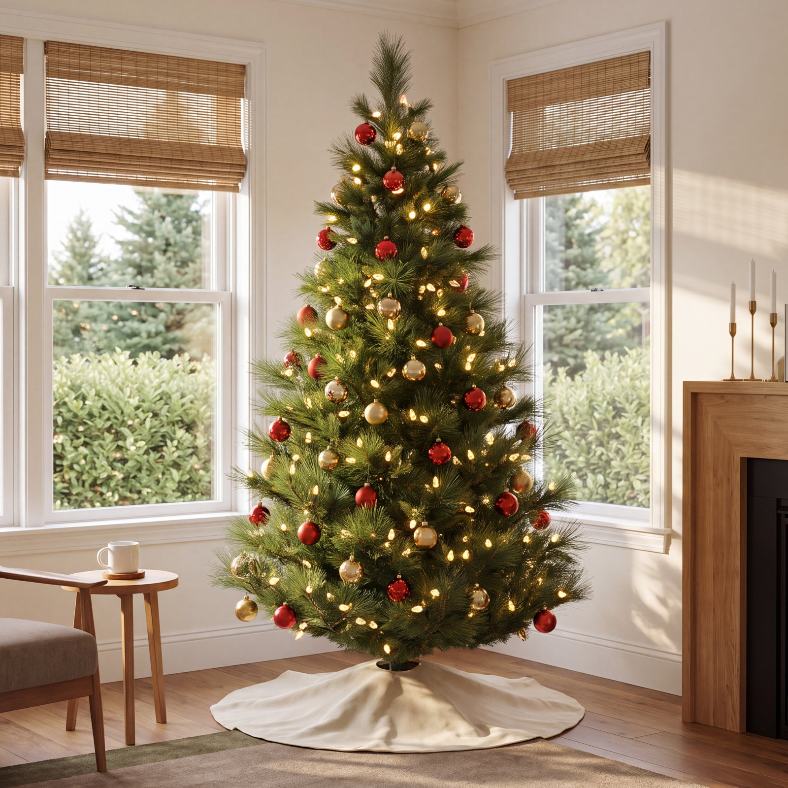 Lighted Artificial Pine Christmas Tree, 7.5' H, Clear/White Lights