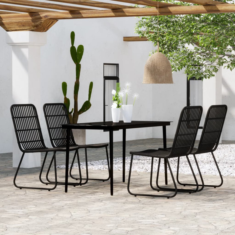 Poukner Rectangular 6 - Person 55.1" Long Dining Set, 4, Black, 55.1" L x 27.6" W x 29.1" H