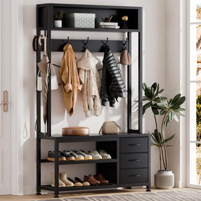 5-in-1 Entryway Bench Coat Rack with 12 Hooks and 3 Drawers by 17 Stories
