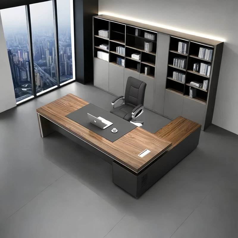 Deluxe modern style desk, computer desk with locke, 29.53" H x 78.74" W x 31.5" D