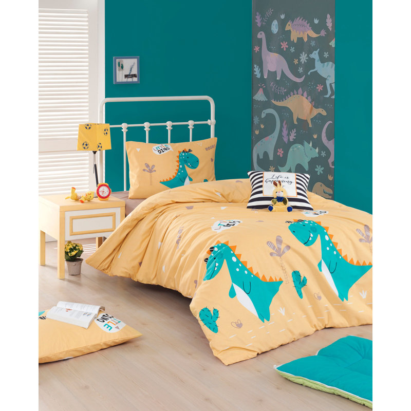 Ensemble de housse de couette 100% coton jaune / vert Jaylon, Housse de couette 63 "x 87" + 1 taie d'oreiller st