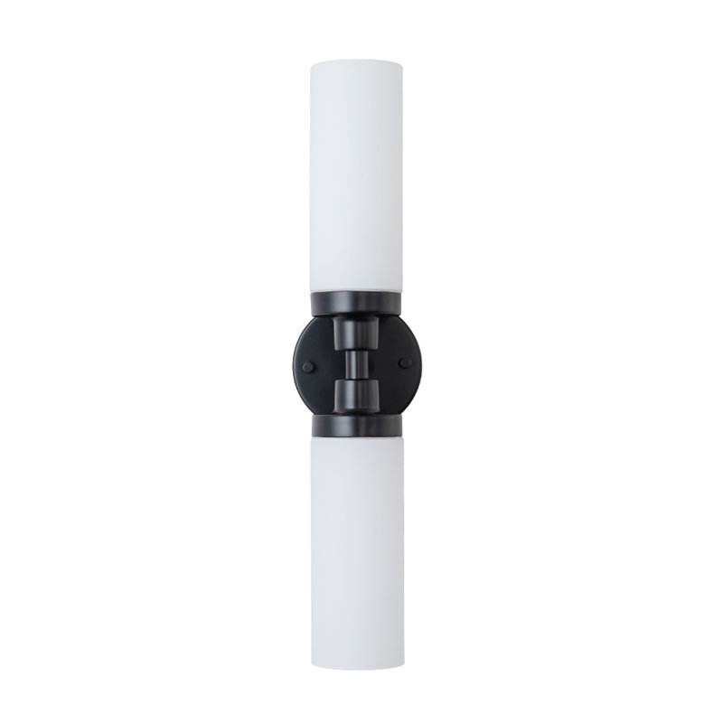 2-Light Dimmable Cylinder Glass Vanity Light, Matte Black